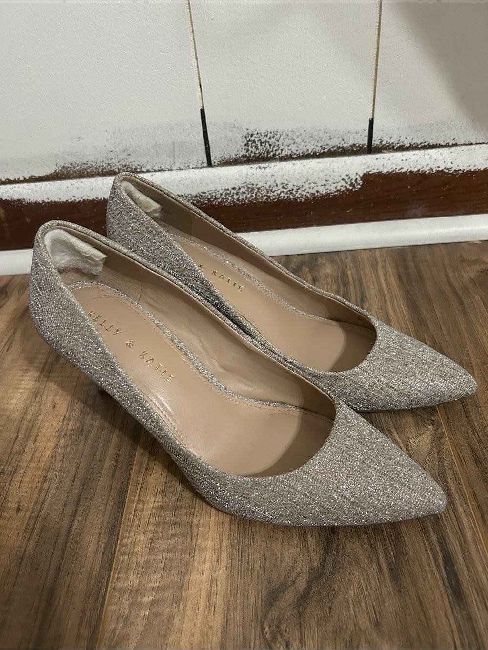 Kelly & Katie Glitter Pointed-Toe Pumps in Silver